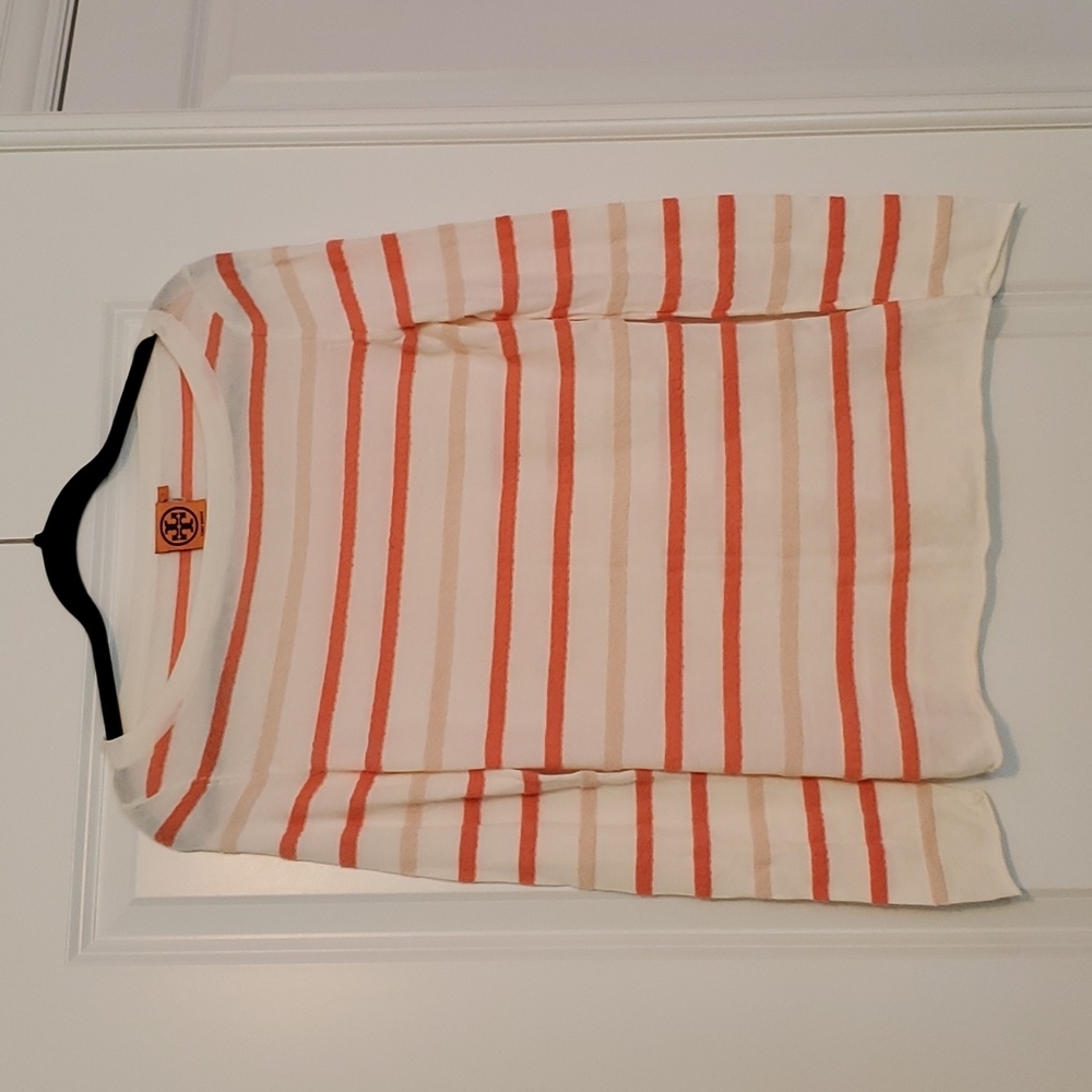 Tory Burch Sweater Long Sleeve Striped Knit Top Small Orange Cotton Nylon Blend - Picture 4 of 5